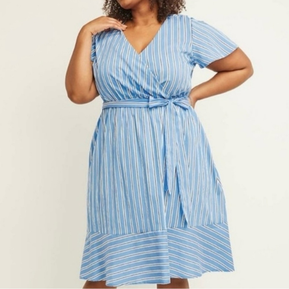 Lane Bryant Blue Striped Wrap Dress Plus Size 14